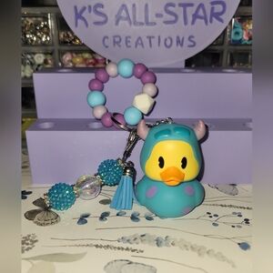 Cute Duck Dressed as Sully Keychain with Beaded Charm